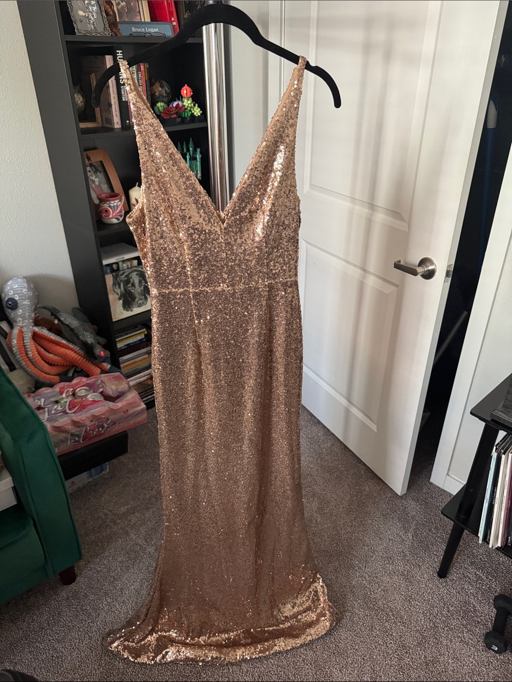 Aakaa Rose Gold Sequin Maxi Dress